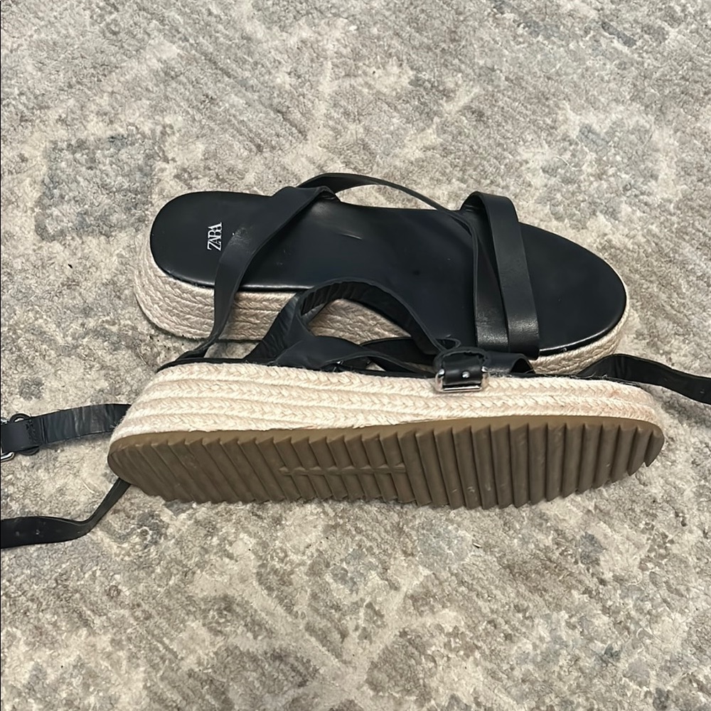 Zara Black and Cream Espadrille Shoes with Sleek Straps